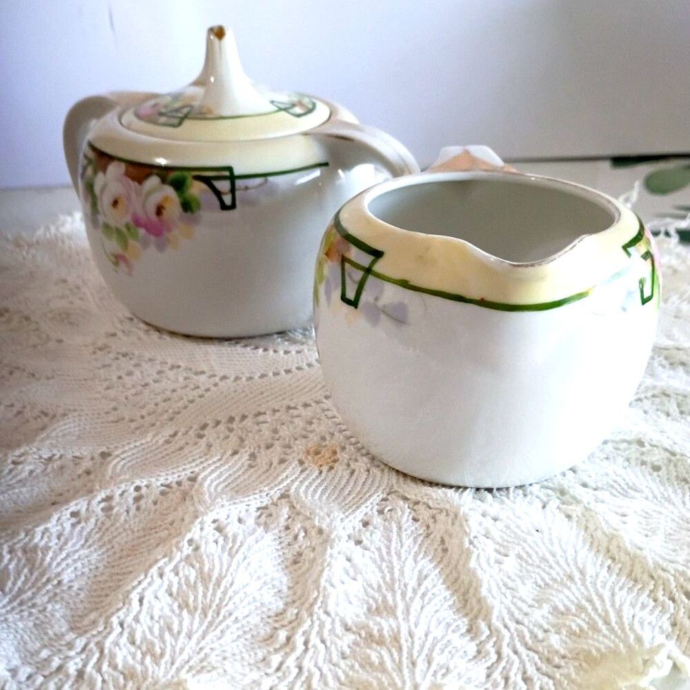 Nippon Creamer and Covered Sugar Dish Handpainted ~Vintage~